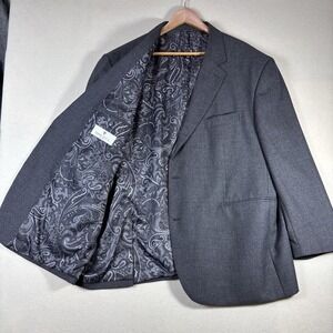 Oak Hill Mens Big & Tall Gray Check Viscose Blend Sport Coat Blazer 2XL (50/52R)